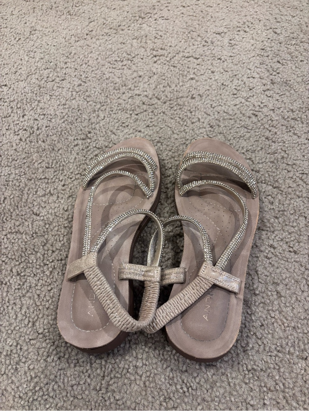 Women's Rhinestone Strap Taupe Toe-Loop Sandals